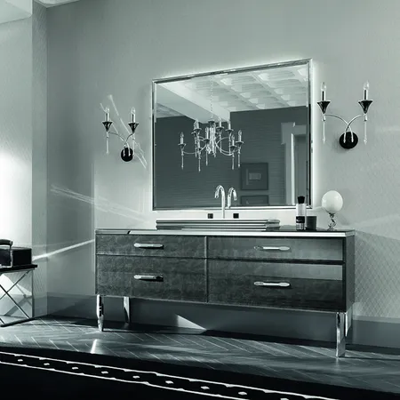 VITAGE milldue edition HILTON Комплект мебели с тумбой под раковину, раковиной ZURIGO81, зеркалом ZURIGO, 180 см, напольный, цвет: Alligator silver/сталь
